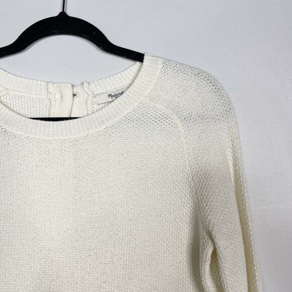 Madewell XSmall XS Cream Backroad Button Back Sweater Cotton Blend Knit Oatmeal - Picture 3 of 13